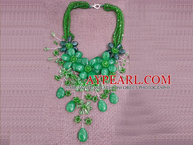 Collier Déclaration magnifique multi couche verte Série Cristal Agate Parti Fleur