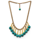 Discount Fashion Style Turquoise Tassel Necklace with Golden Color Metal Chain and Extendable Chain