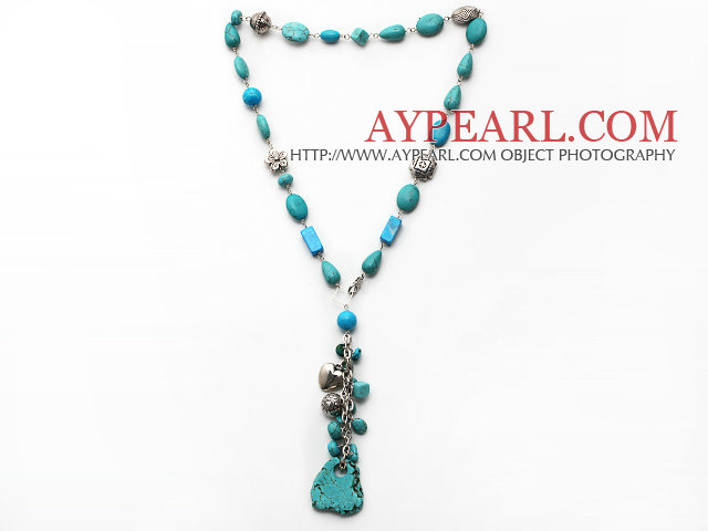 Assorted Turquoise Y Shape Necklace with Irregular Shape Turquoise Pendant and Metal Chain