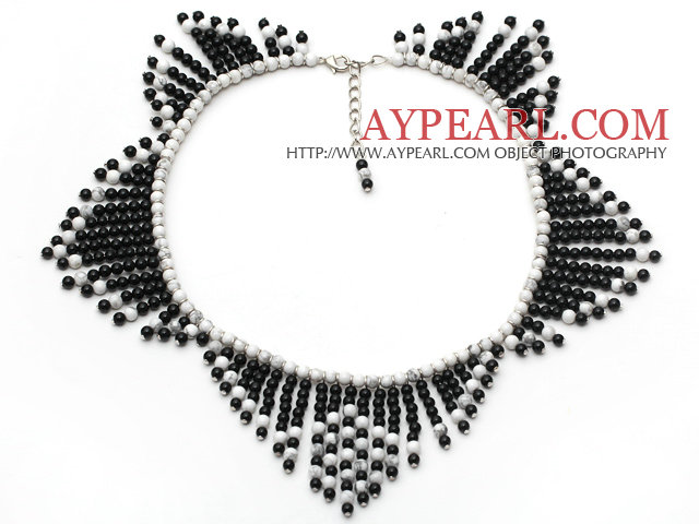 Fashion Style Black Agate and Howlite Star Shape Necklace with Extendable Chain