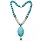 Wholesale Green Turquoise Necklace with Oval Shape Turquoise Pendant and Metal Spacer Beads