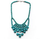 Fashion Style Assorted Turquoise Graduated Bib Necklace with Metal Clasp