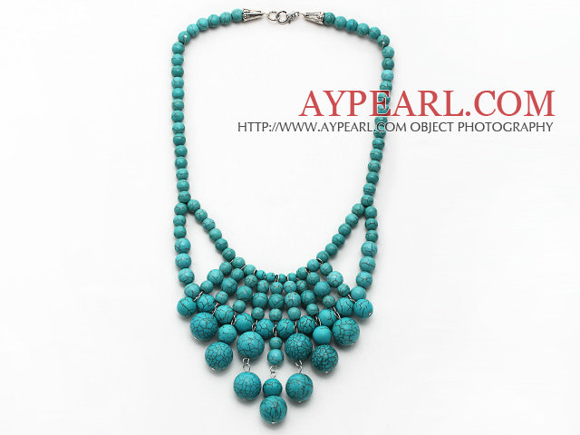Fashion Style Assorted Turquoise Graduated Bib Necklace with Metal Clasp