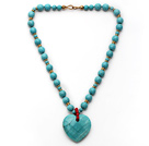 Wholesale Turquoise Necklace with Heart Shape Turquoise Pendant and Yellow Color Metal Beads