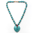 Turquoise Necklace with Heart Shape Turquoise Pendant and Yellow Color Metal Beads