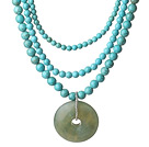 Wholesale Multi Strands Turquoise Necklace with Serpentine Jade Rose Flower Pendant and Extendable Chain