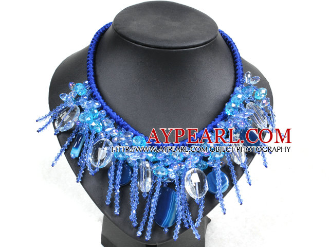 Fantastische kristallklaren blauen Sparkly blauer Achat handgestrickte Partei Halskette