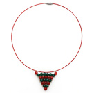 Wholesale Carnelian and Green Agate Wire Wrapped Triangle Pendant Necklace with Red Wire and Magnetic Clasp