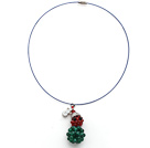 2013 Conception de Noël Agate verte et cornaline bonhomme de neige Forme collier pendentif avec le fil bleu et fermoir magnétique