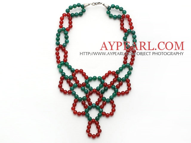 2013 Christmas Design Green Agate and Carnelian Link Statement Necklace