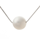 Classic Design Round 11mm White Freshwater Pearl Pendant Necklace with 925 Silver Plated Platinum Chain