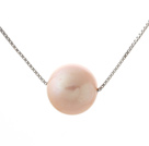 Classic Design Round 11mm Pink ferskvann perle anheng halskjede med 925 Silver Plated Platinum Chain