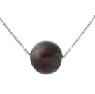 Classic Design Round 11mm Black Freshwater Pearl Pendant Necklace with 925 Silver Plated Platinum Chain