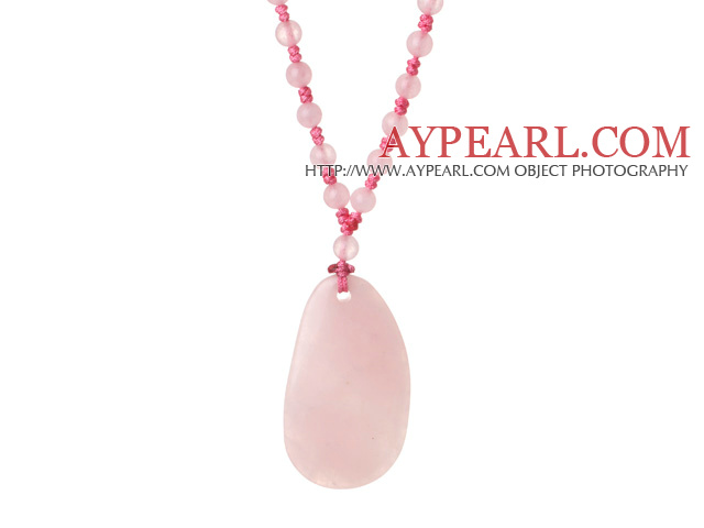 Pink Σειρά Rose Quartz Κόμπους Κολιέ με Teardrop Rose Quartz Κρεμαστό