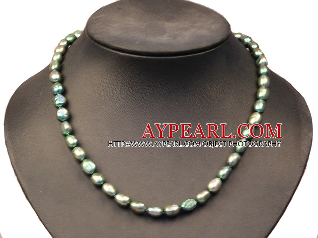 Single Strand 7-8mm Elegant inchis Verde natural de apă dulce Pearl parte / colier de nunta