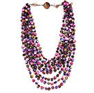 Multi Strands Purple and Hot Pink Color Shell Knotted Necklace with Shell Clasp