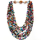 Multi Strands Assorted Multi Color Shell Knotted Necklace with Shell Clasp