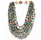 Wholesale Multi Strands Peacock Green and Brown and Green Color Shell Knotted Necklace with Shell Clasp