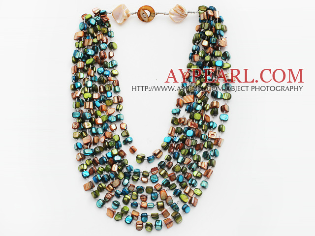 Multi brins de paon vert et brun et vert Couleur Shell Collier noué avec fermoir Shell