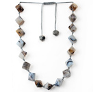 Wholesale Gray Series Rhombus Shape Persian Stripe Agate Knotted Necklace with Extendable Thread