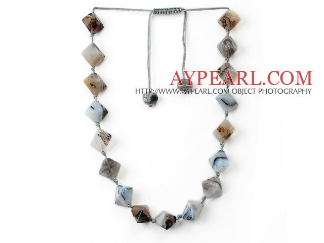 Grau Series Rhombus Form persischen Streifen Achat geknotete Halskette mit ausziehbarer Thema