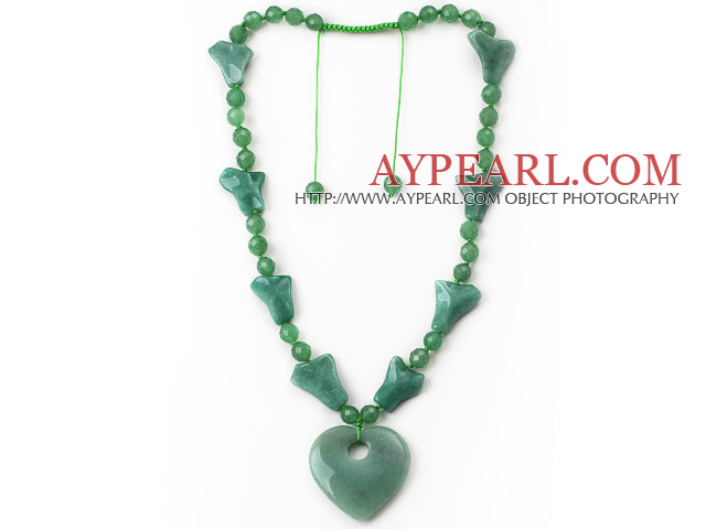 Grønn Series Assorted Multi Shape Aventurin Halskjede med uttrekkbare Tråd og hjerte anheng