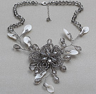 Wholesale Gray Series Gray Color Crystal and White Shell Flower Necklace with Extendable Chain