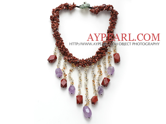 fashion multi twisted strand goldstone chips and citrine amethyst dangling pendant necklace