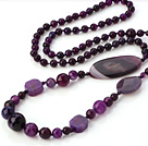 Μόδα Long Style Πολύπλευρη Οβάλ Γύρου Flower Purple Agate Beaded κολιέ Strand