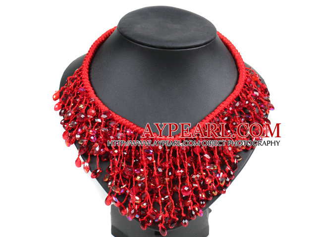 Marvelous Statement Red Series Crystal Hand-Knitted Bib Necklace