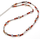 Fashion 4mm Faceted Round Multi Color Agate Beaded Necklace With Tibet Silver Tube Heart Charm And Extendable Chain