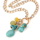 Wholesale Fashion Chain Loop Style Multi Blue Turquoise Agate And Serpentine Jade Pendant Necklace