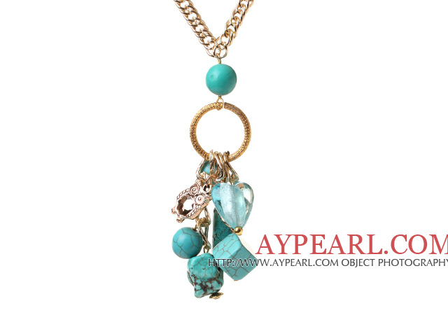 Mode longue chaîne de boucle style Multi Blue Turquoise Et Hibou charmes collier pendentif