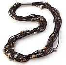 Classique multi brins noués à la main Coeur Argent Métal Et Perles d'or Brown collier en cuir avec fermoir magnétique