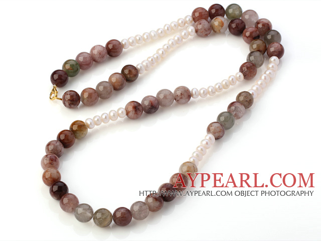 Fashion 6-7mm Natural White Freshwater Pearl And Multi Colorful Quartz Necklace