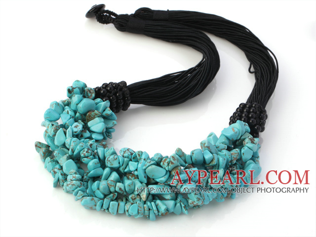 Elegant Multi Strands Multilayer 6 - 7mm Blue Turquoise Chips Halsband