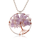 Pretty Wired Crochet Amethyst Chips Life Tree Pendant Necklace With Silver Beads Strand