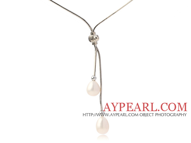 Lovely Natural 8-9mm Drop Shape White Freshwater Pearl Pendant Necklace