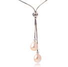 Lovely Natural 8-9mm Drop Shape Pink Freshwater Pearl Pendant Necklace