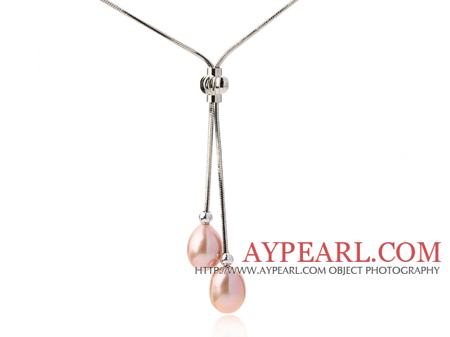 Lovely Natural 8-9mm Drop Shape Pink Freshwater Pearl Pendant Necklace