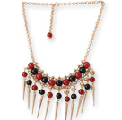 Charming 8-10mm A Grade Red Black Agate And Golden Spike Loop Chain Necklace