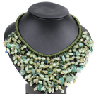 Marvelous Statement Green Series Aventurine Jade-Like Crystal Beads Hand-Knitted Bib Necklace