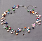 Fashion Multi Strands Threaded Colorful Freshwater Pearl Necklace With Extendable Chain