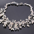 Fashion Assorted Freshwater Pearl Crystal Shell And Rose Quartz Wired Crochet Flower Party Necklace