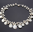 Fantastic 6-7mm White Freshwater Pearl And Fan Shape White Shell Hand-Knotted Branch Necklace