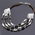 Wholesale Fashion Multilayer Round Smoky Quartz Black Agate White Porcelain And Shell Beads Necklace