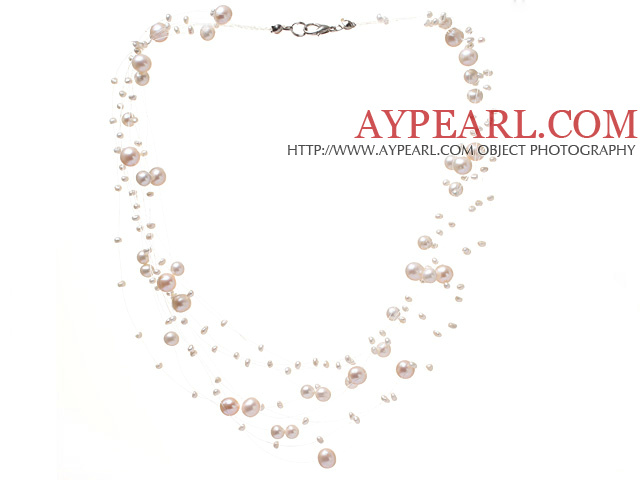 Fantastisk Multi Strands Natural White Ferskvann Pearl Wedding Bridal Trådet Necklace ( No Box )