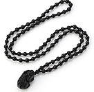 Fashion Single Strand 6mm Round Obsidian Hand-Knotted Necklace With Pi Xiu Animal Pendant