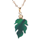Fashion Golden Wired Wrap Leaf Agate Pendant Halsband med matchade Golden Loop Chain