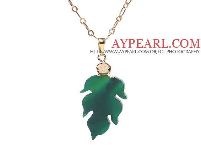 Collier avec pendentif Agate d'or de mode filaire Wrap Feuille Avec assortie Golden Chain Loop